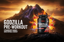 Godzilla Pre-Workout Strawberry Mango 732g - Volcanic Summit Banner